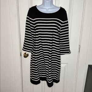 Talbots Black and White Stripped Cotton Dress